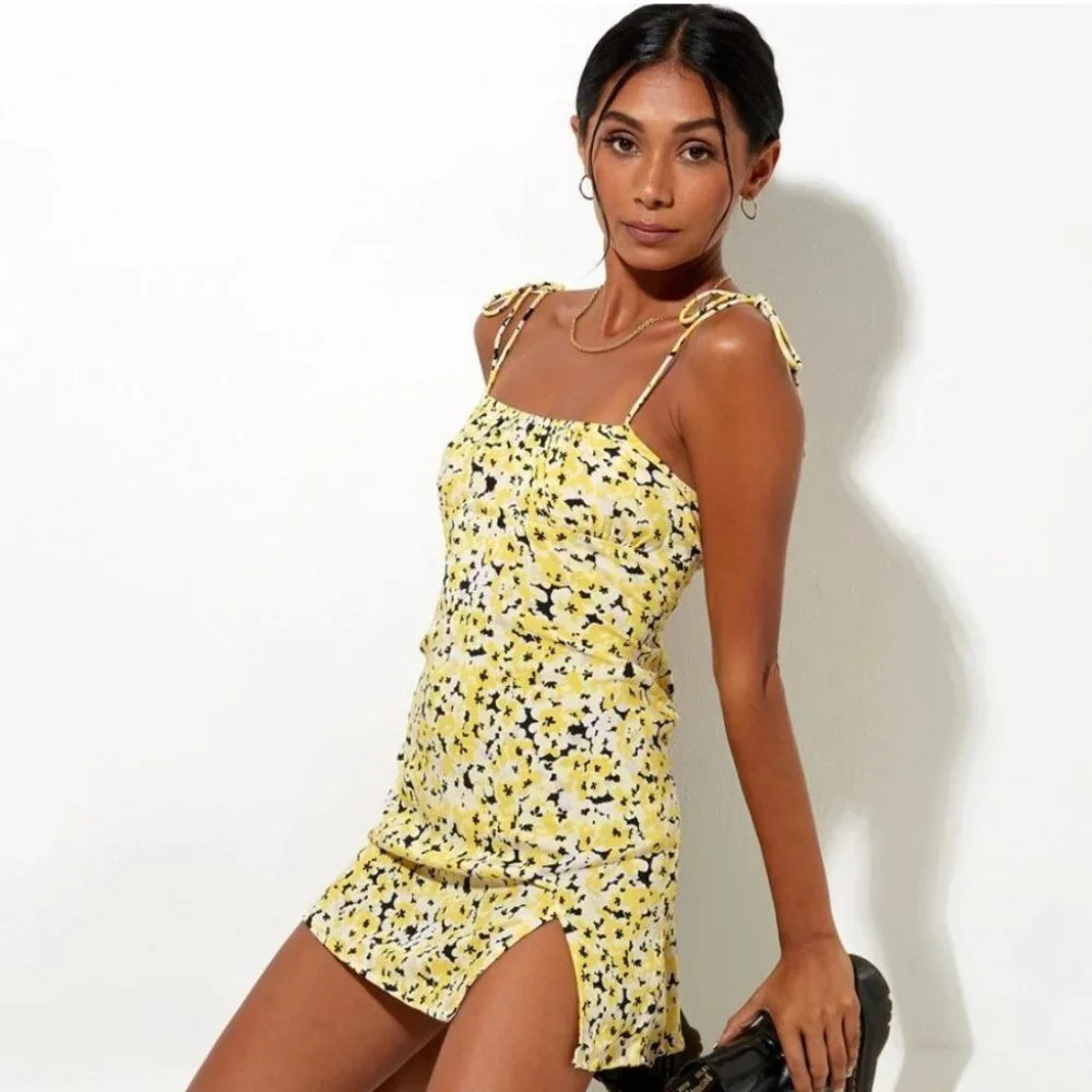 Motel Rocks‎ Adara Dress Sunflower Pop Yellow Mini Floral Tank Retro Y2K XXS